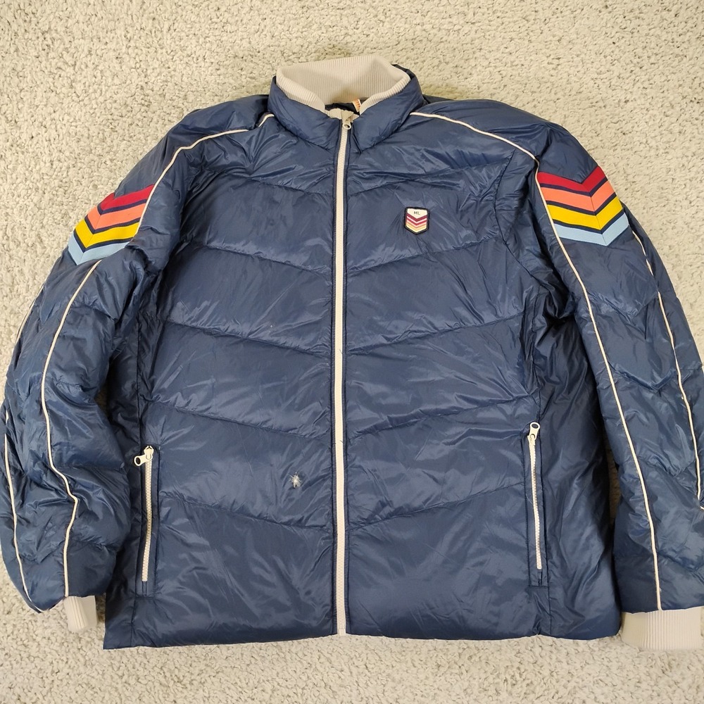 Marine Layer Puffer Jacket Mens XL Bode Zip Ski Hiking Down Insulated Rainbow